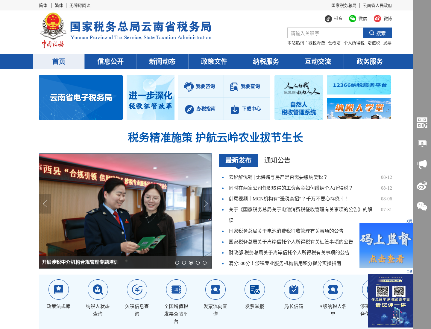 云南省税务局官方网站截图